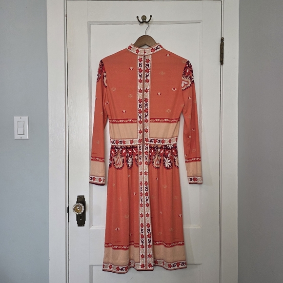 Vintage 1970s Paganne Dress by Gene Berk – Size 14 / M – Coral Floral - Picture 7 of 12